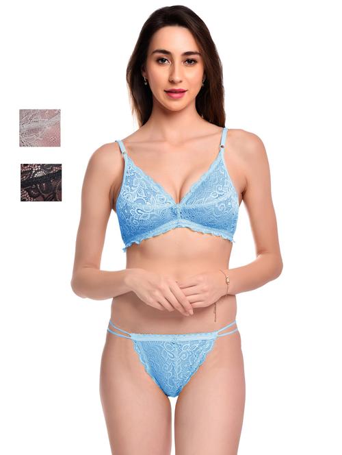 pack of 3 net bra and panty set - 20612028 - Very Small Image - 1