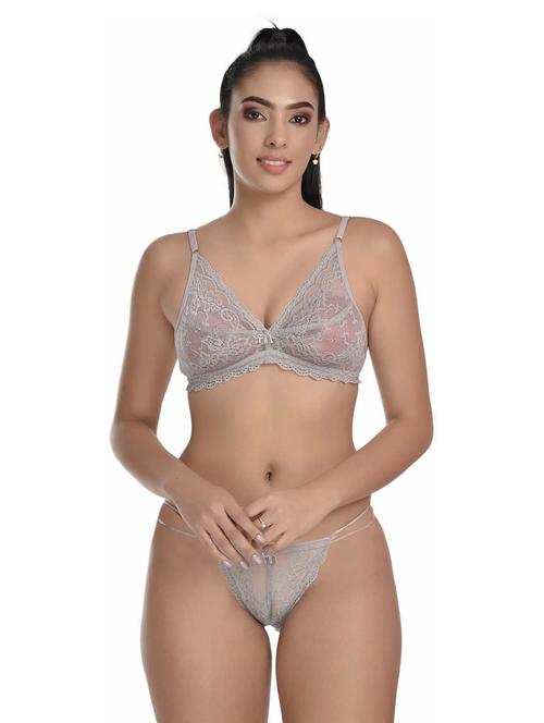 grey net bras and panty set - 20612055 - Very Small Image - 1