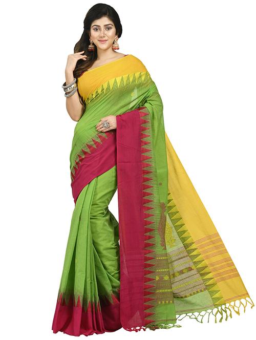 women green self design handloom saree with blouse - 20614139 - Very Small Image - 1