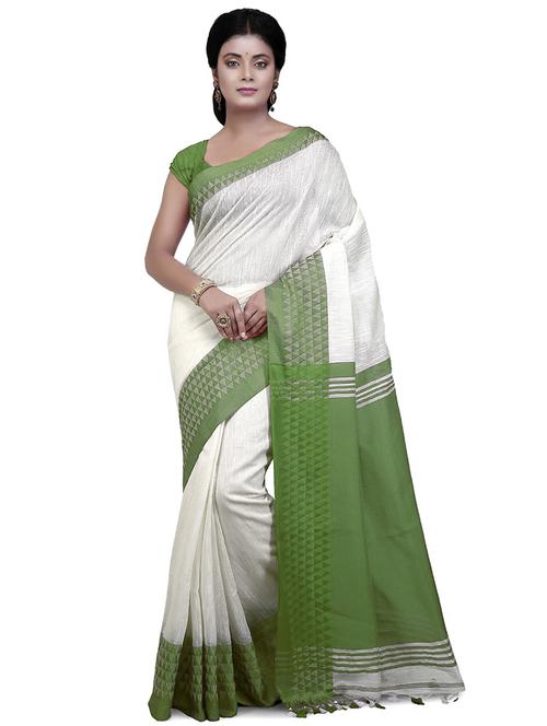 women white solid bordered saree with blouse - 20614192 - Very Small Image - 1