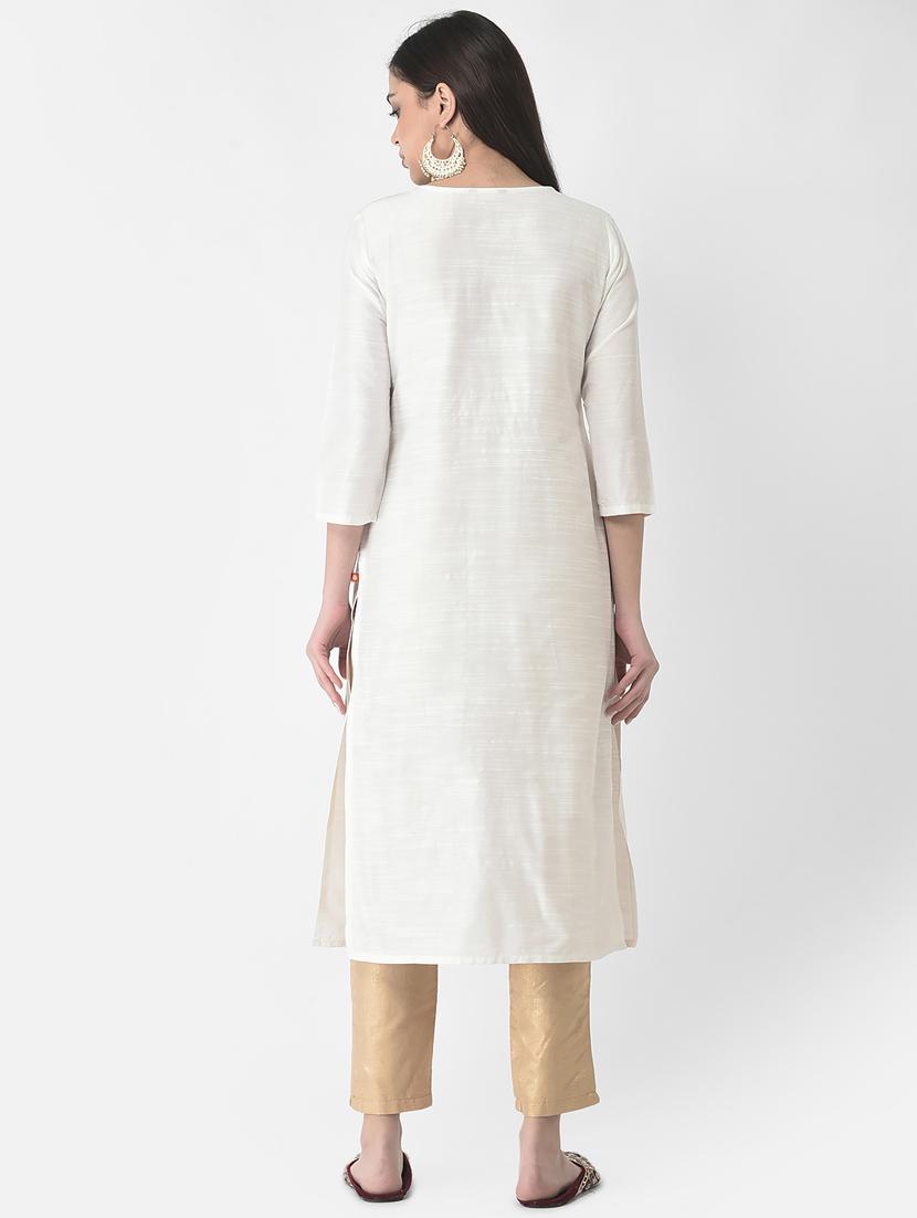 white three quarter sleeve straight kurta - 20621630 - Standard Image - 3