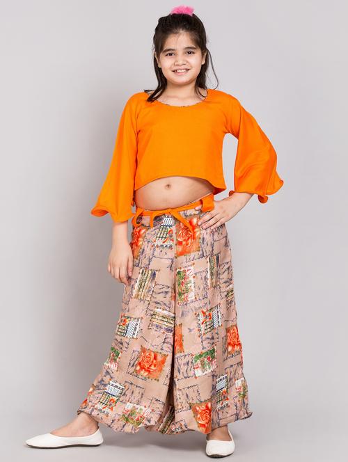 girls round neck printed top & palazzo pant set - 20622720 - Very Small Image - 1