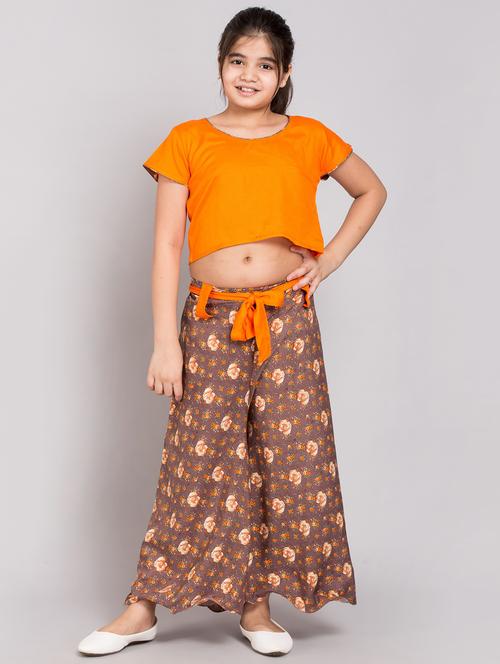 girls round neck floral printed top & palazzo pant set - 20622724 - Very Small Image - 1