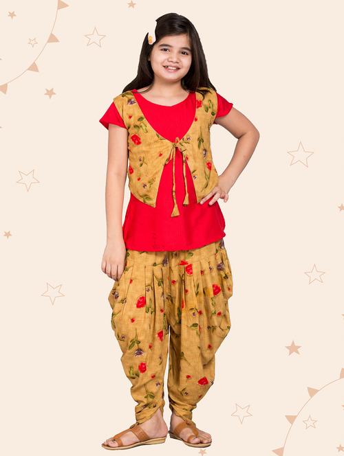 girls floral printed kurta patiyala salwar set - 20622771 - Very Small Image - 1