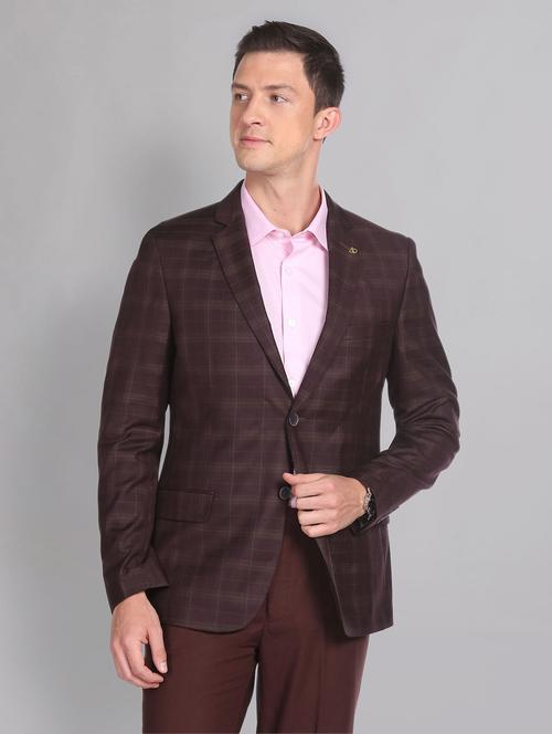 maroon terry rayon single breasted formal blazer - 20632811 - Very Small Image - 1