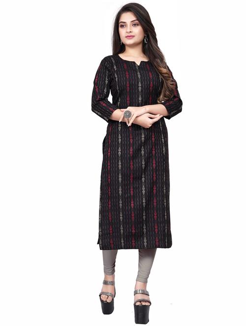 black three quarter sleeve straight kurta - 20644057 -  Standard Image - 0