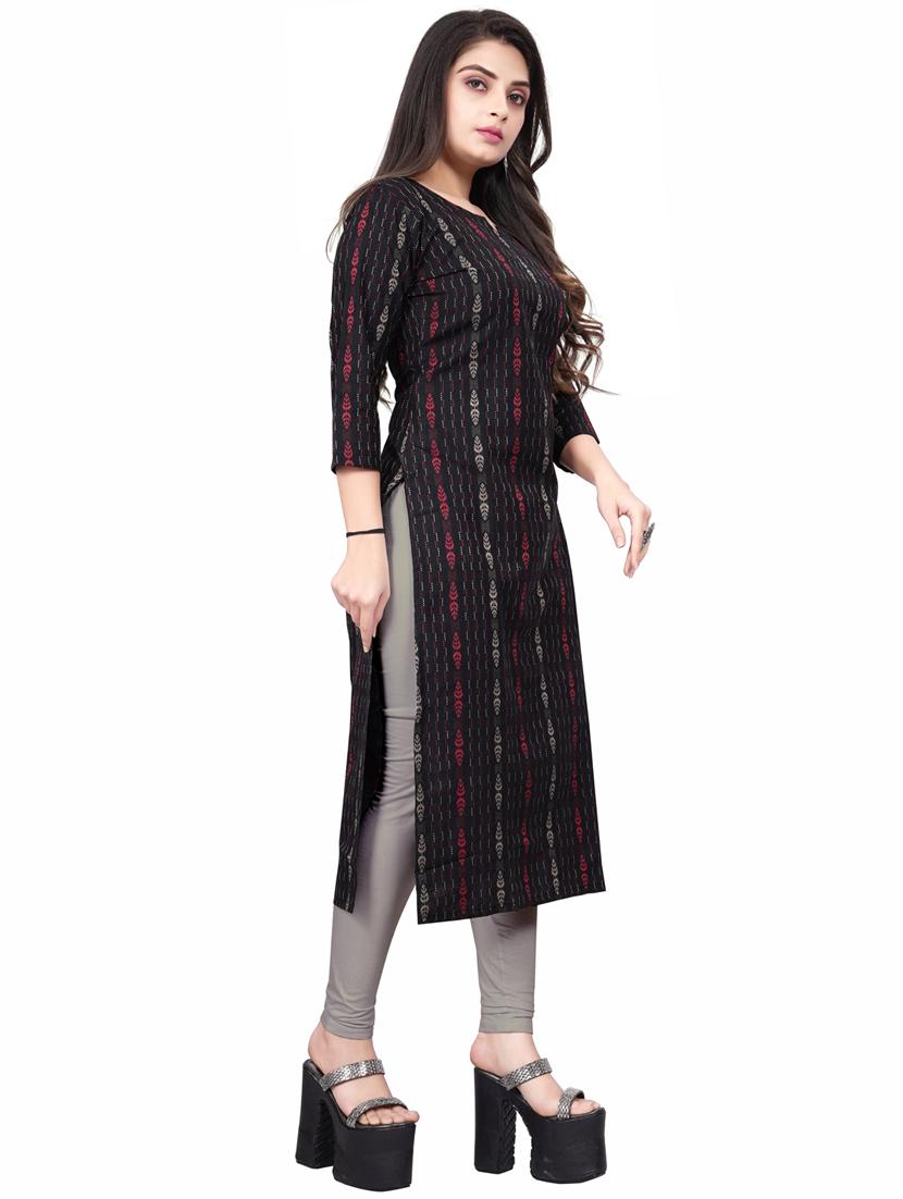 black three quarter sleeve straight kurta - 20644057 - Standard Image - 3