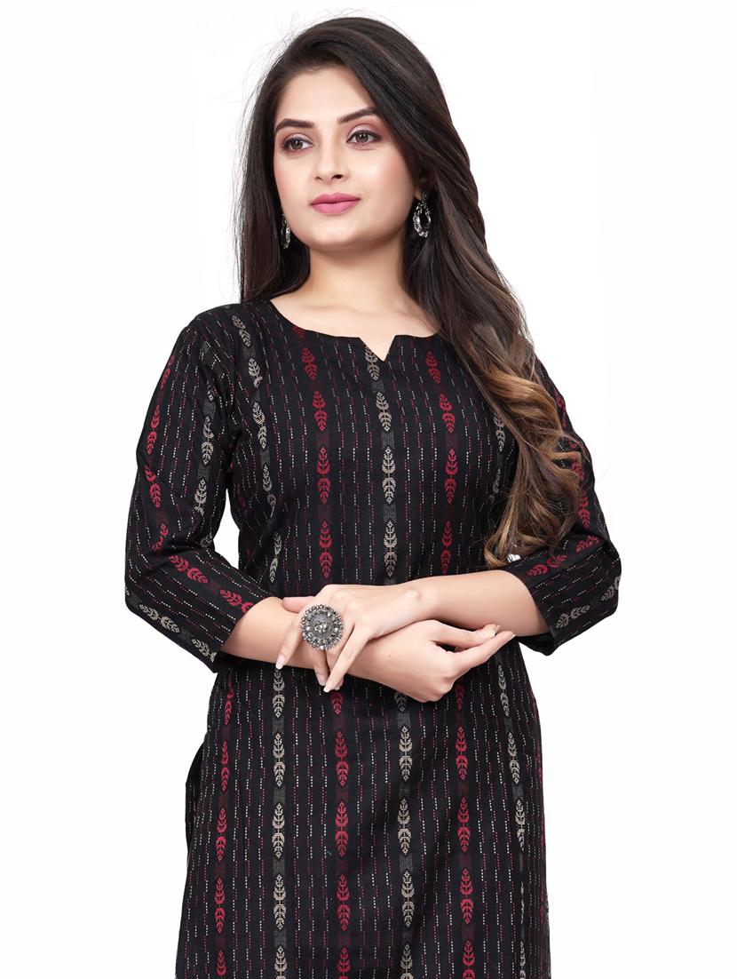 black three quarter sleeve straight kurta - 20644057 - Standard Image - 5