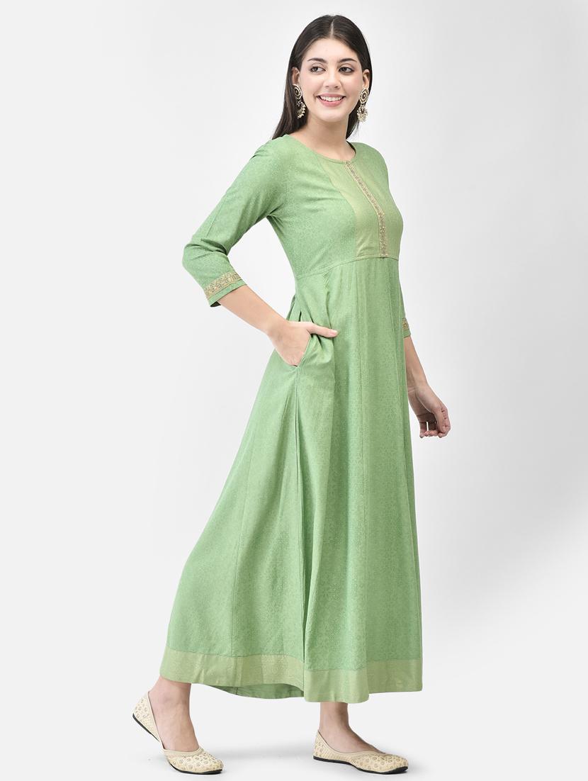neo mint three quarter sleeve flared kurta - 20683375 - Standard Image - 3