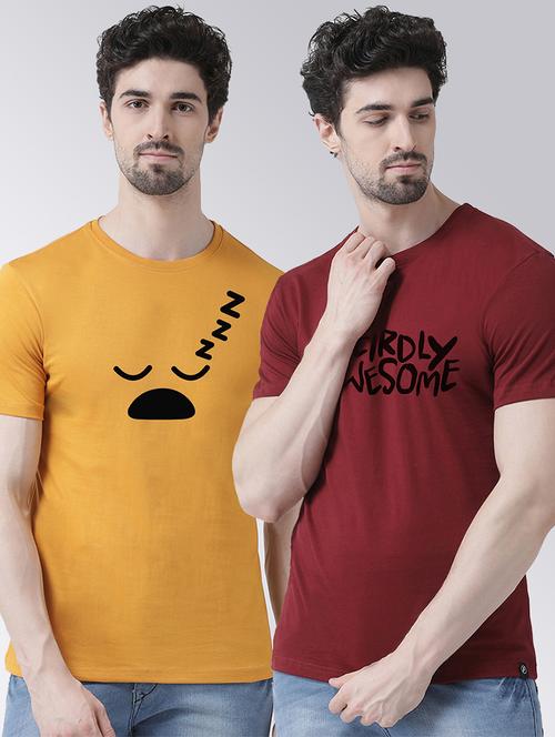 men set of 2 multi colored round neck graphic regular t-shirt  - 20684312 - Very Small Image - 1