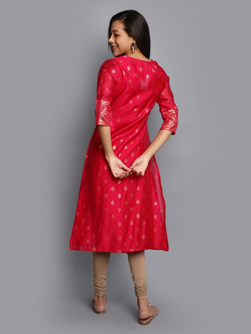 fuchsia three quarter sleeve layered kurta - 20686044 - Standard Image - 3