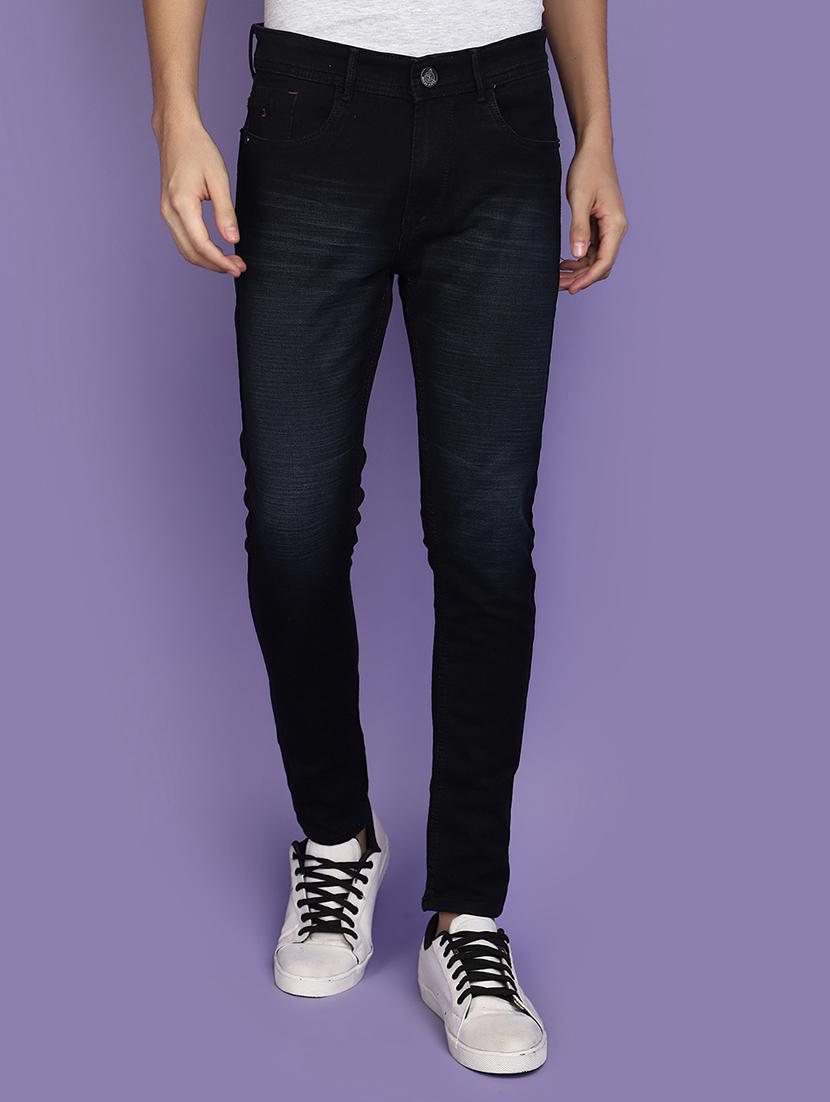 men mid rise plain denim jeans