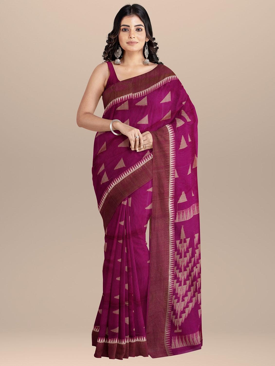 women magenta self design handloom saree with blouse