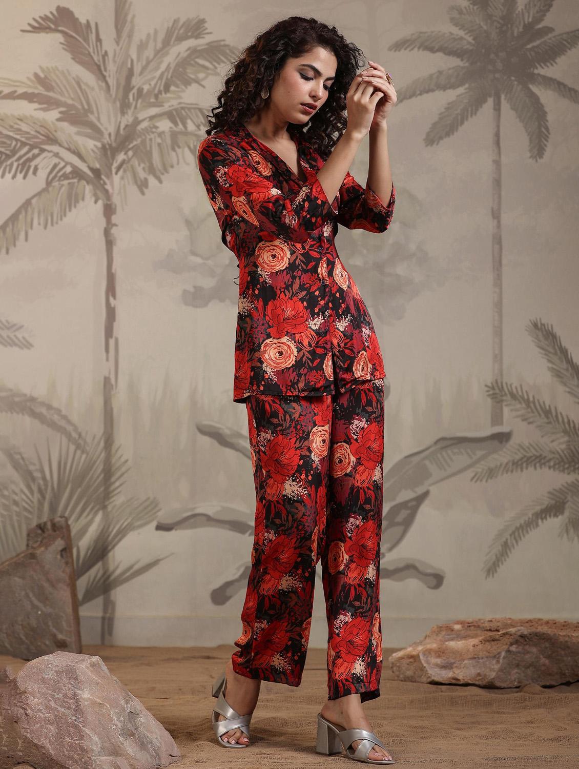 red floral print co-ord set - 20727275 - Zoom Image - 4
