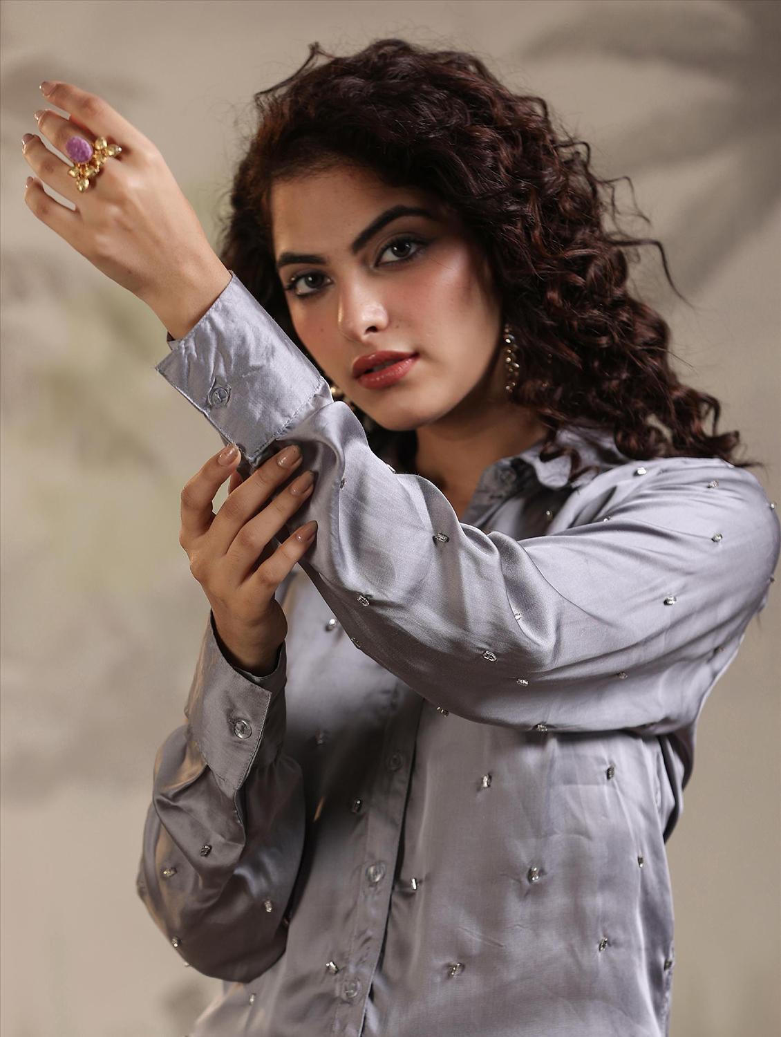 grey embroidered print co-ord set - 20727280 - Standard Image - 7