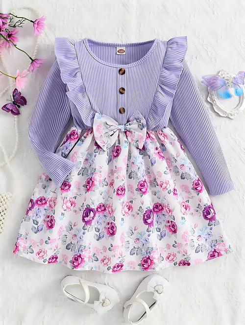 girls floral print lycra frock - 20727542 - Very Small Image - 1