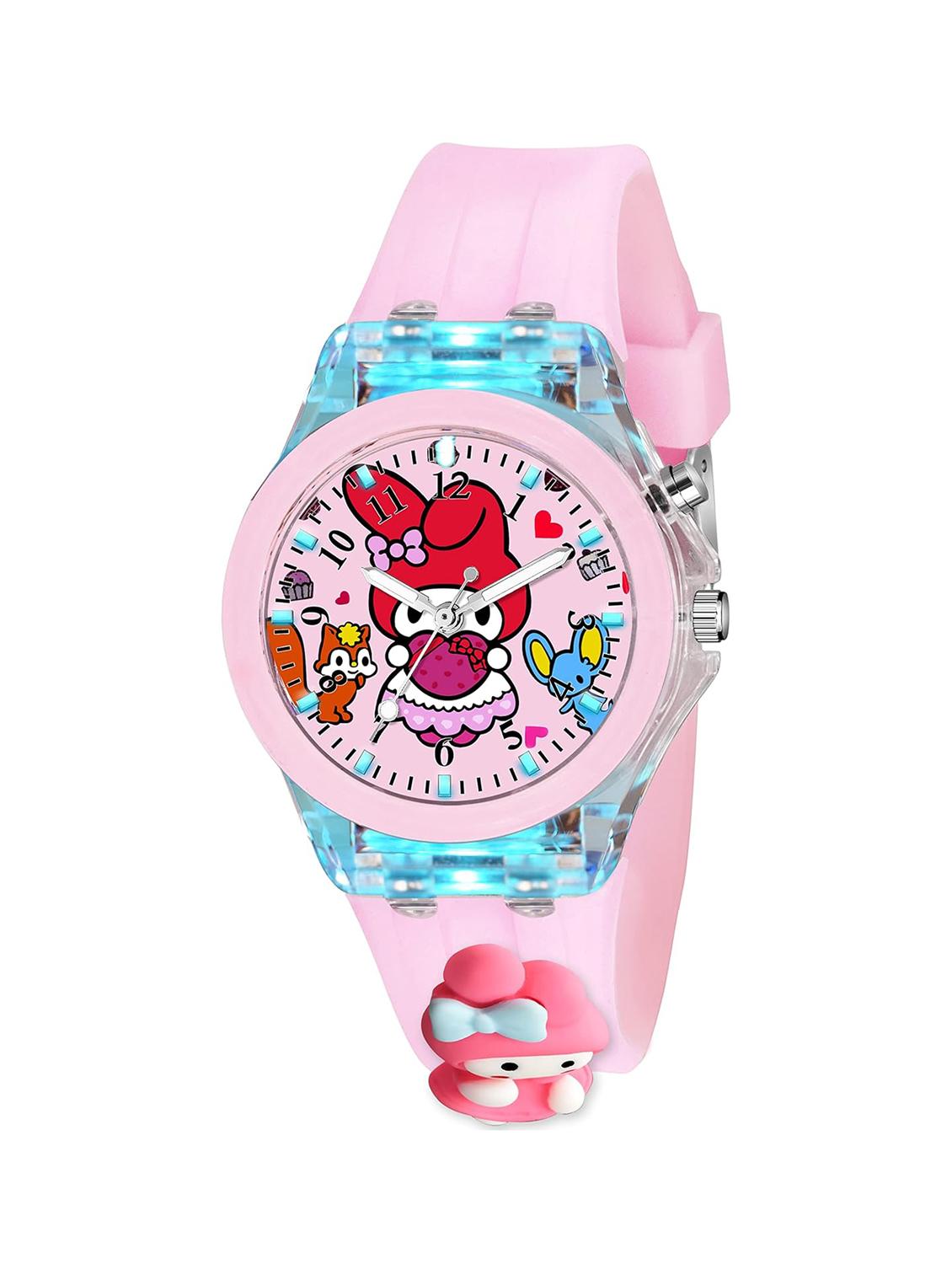 girls cartoon analog silicone strap pink watch 