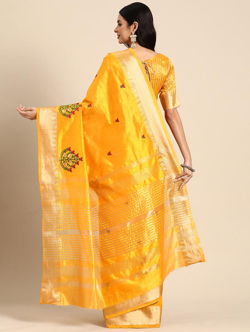 women yellow embroidered saree with blouse - 20754430 - Zoom Image - 2