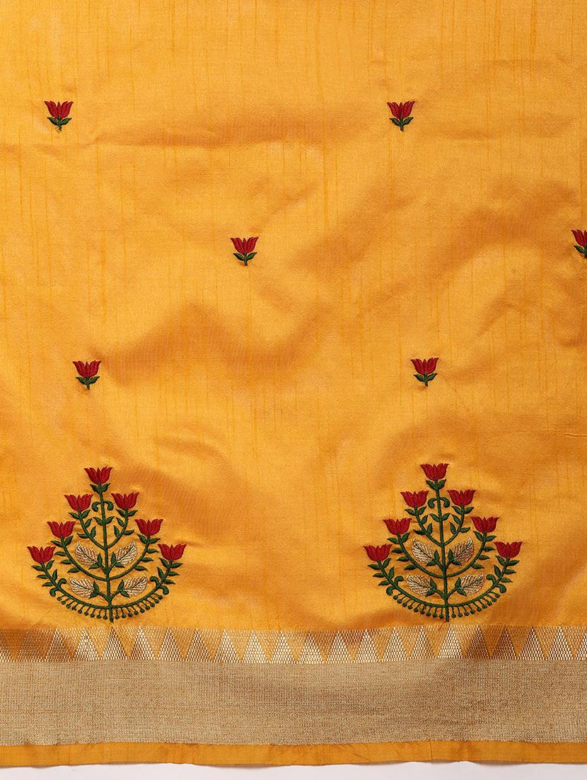 women yellow embroidered saree with blouse - 20754459 - Standard Image - 3
