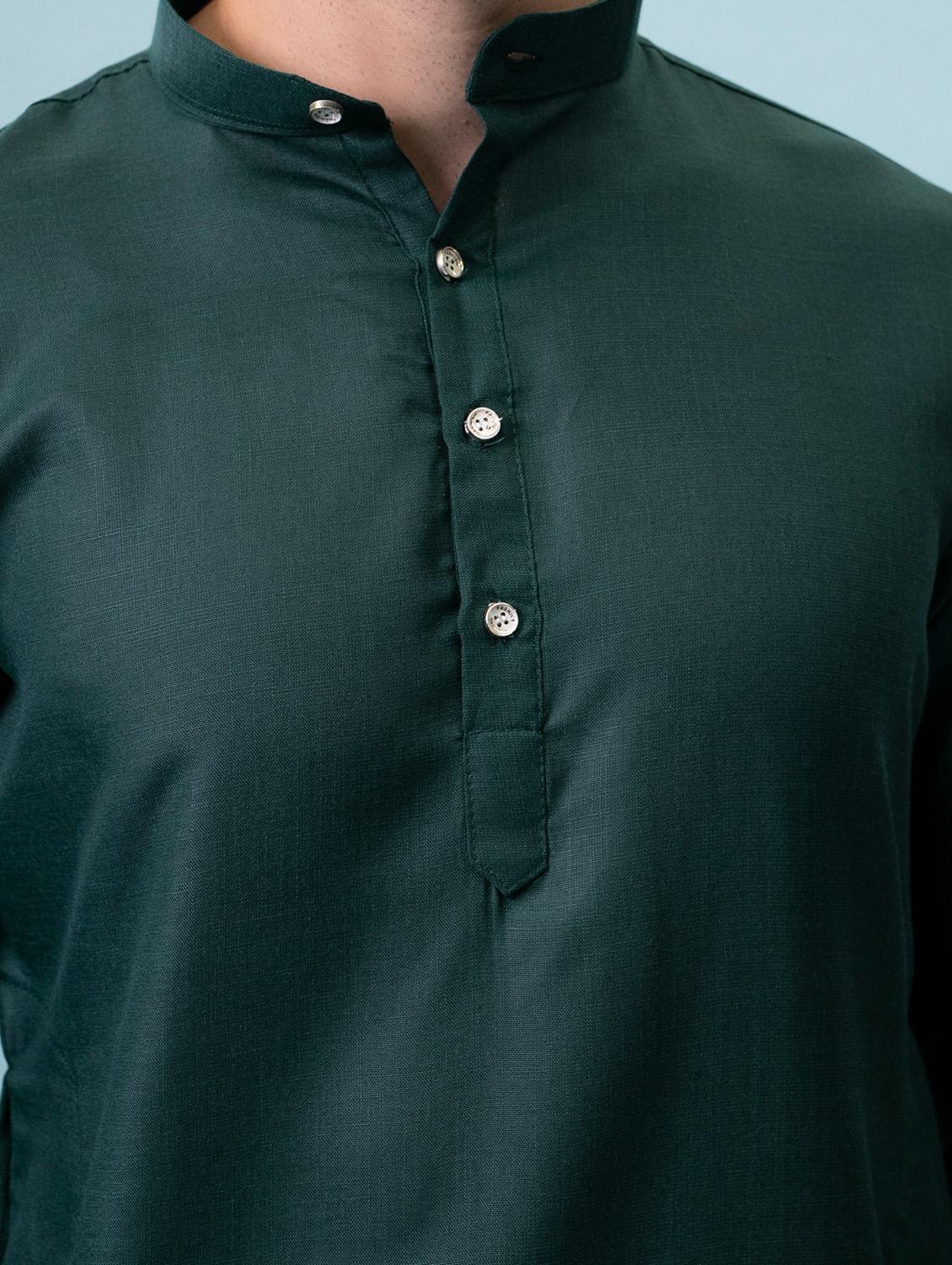 solid green button detailed long kurta - 20754597 - Standard Image - 5