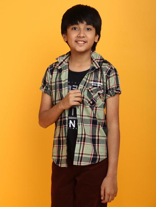 check print shirt with hood neck - 20755388 - Very Small Image - 1