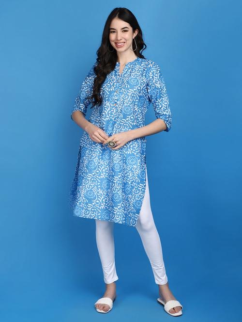 women light blue mandarin neck straight kurta - 20764170 - Very Small Image - 1