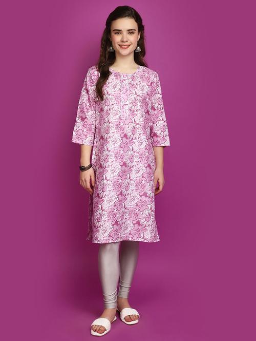 women pink round neck straight kurta - 20764212 - Very Small Image - 1