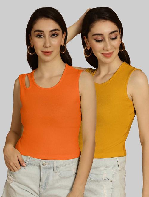 pack of 2 multi colored sleeveless crop top - 20764370 - Very Small Image - 1