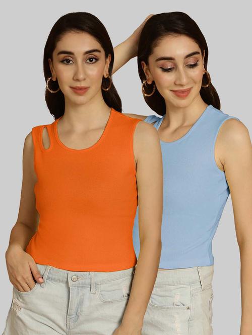 women pack of 2 multicolored solid sleeveless crop top - 20764567 - Very Small Image - 1