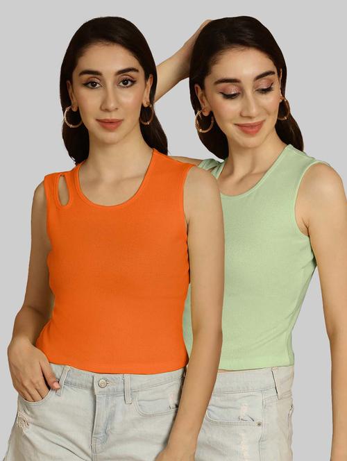 pack of 2 solid multi colored crop top - 20764636 - Very Small Image - 1