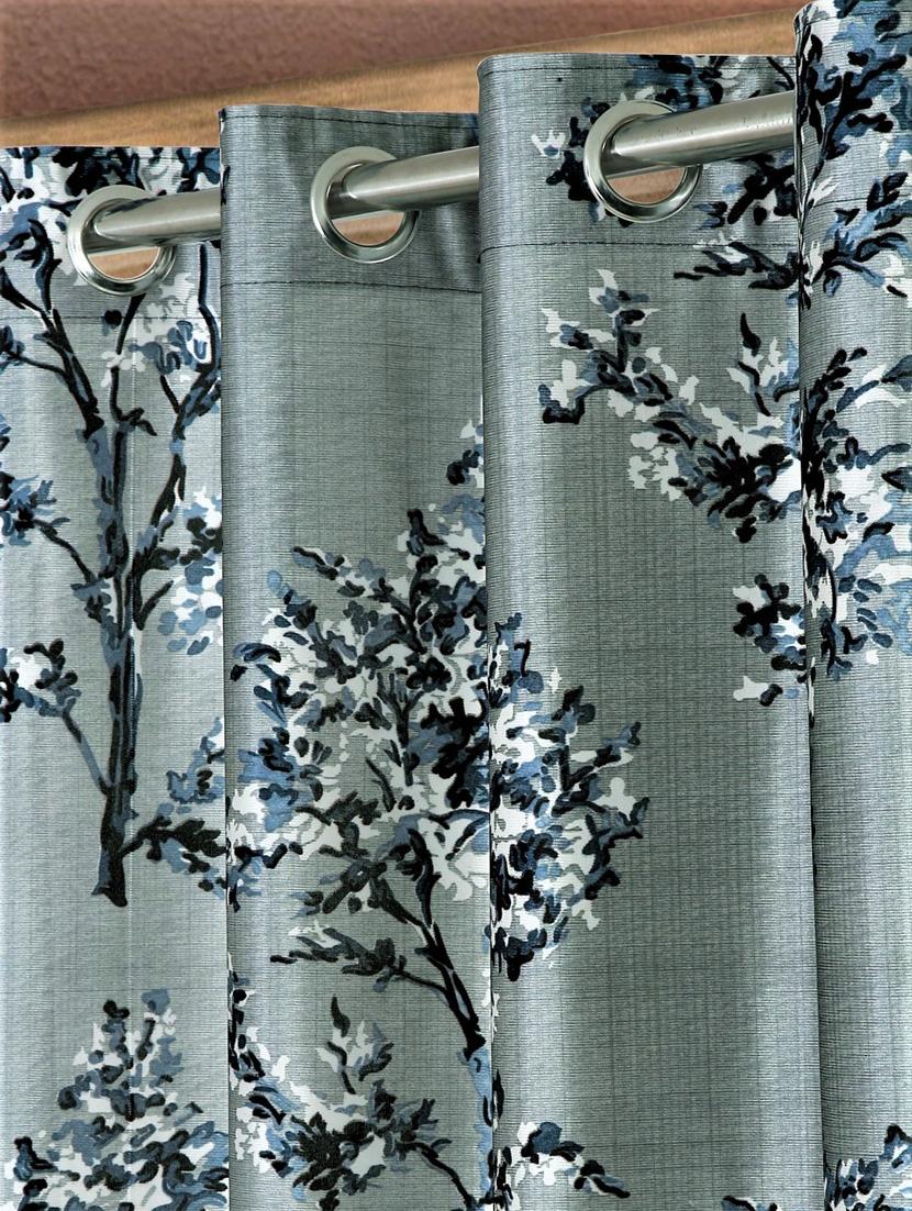 fashion string 3 pieces floral blossoms eyelet polyester door curtains - 7 feet, grey - 20766915 - Standard Image - 3