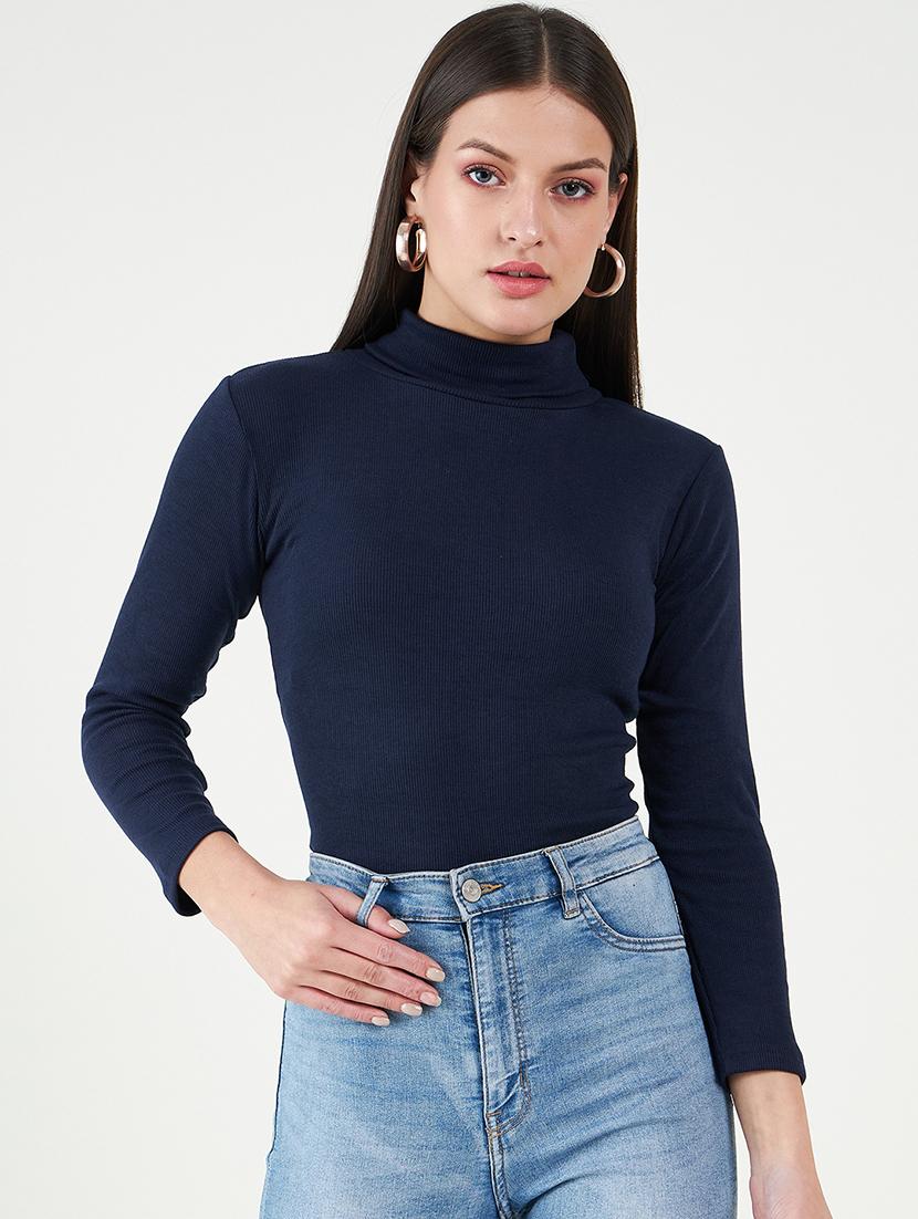 women solid turtle neck long sleeves top