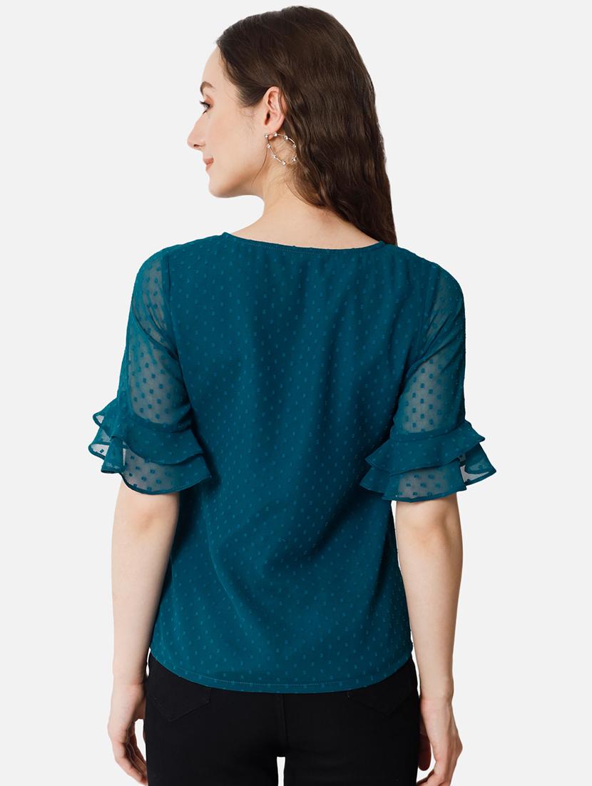 teal blue self design regular top - 20807178 - Standard Image - 3