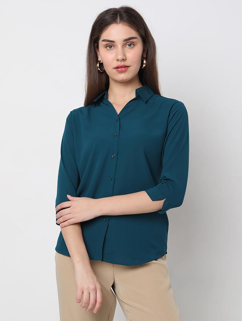 teal cotton formal shirt - 20817651 -  Zoom Image - 0