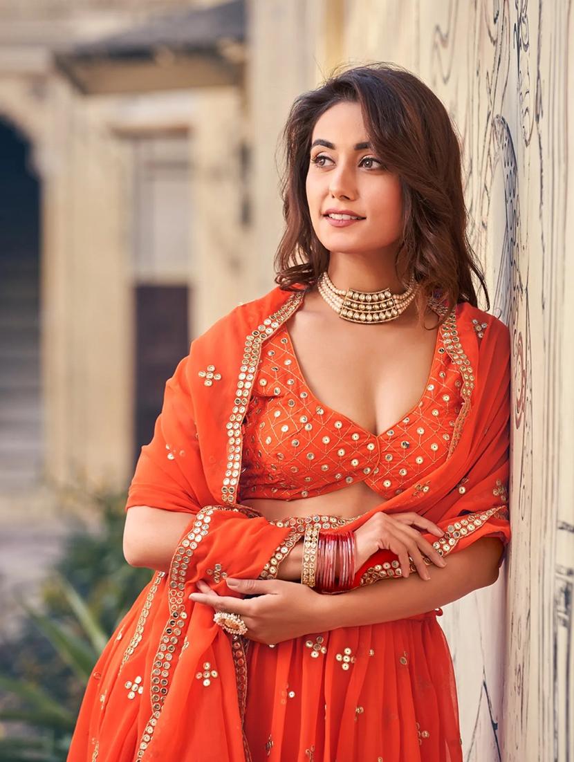 women orange semi-stitched lehenga choli with dupatta - 20822394 - Standard Image - 4