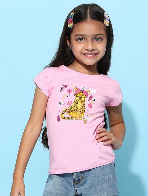 kids pink front print round neck tee - 20831985 -  Standard Image - 0