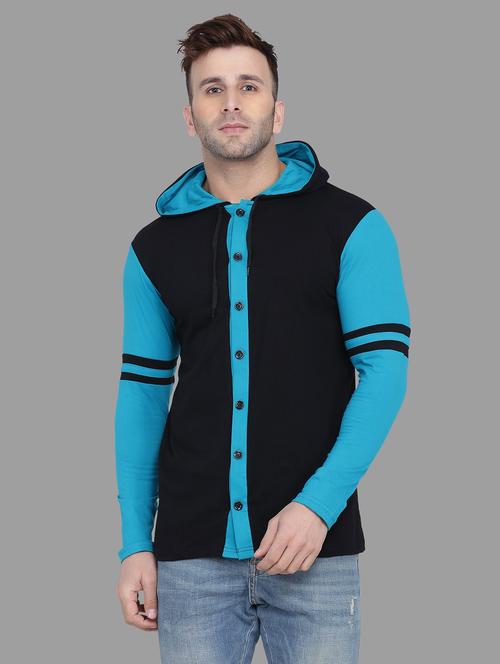 men black slim fit hooded t-shirt - 20841330 - Standard Image - 0