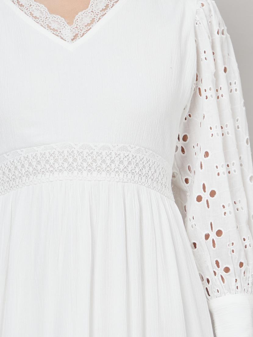 women white schiffli work a-line dress - 20845981 - Standard Image - 3