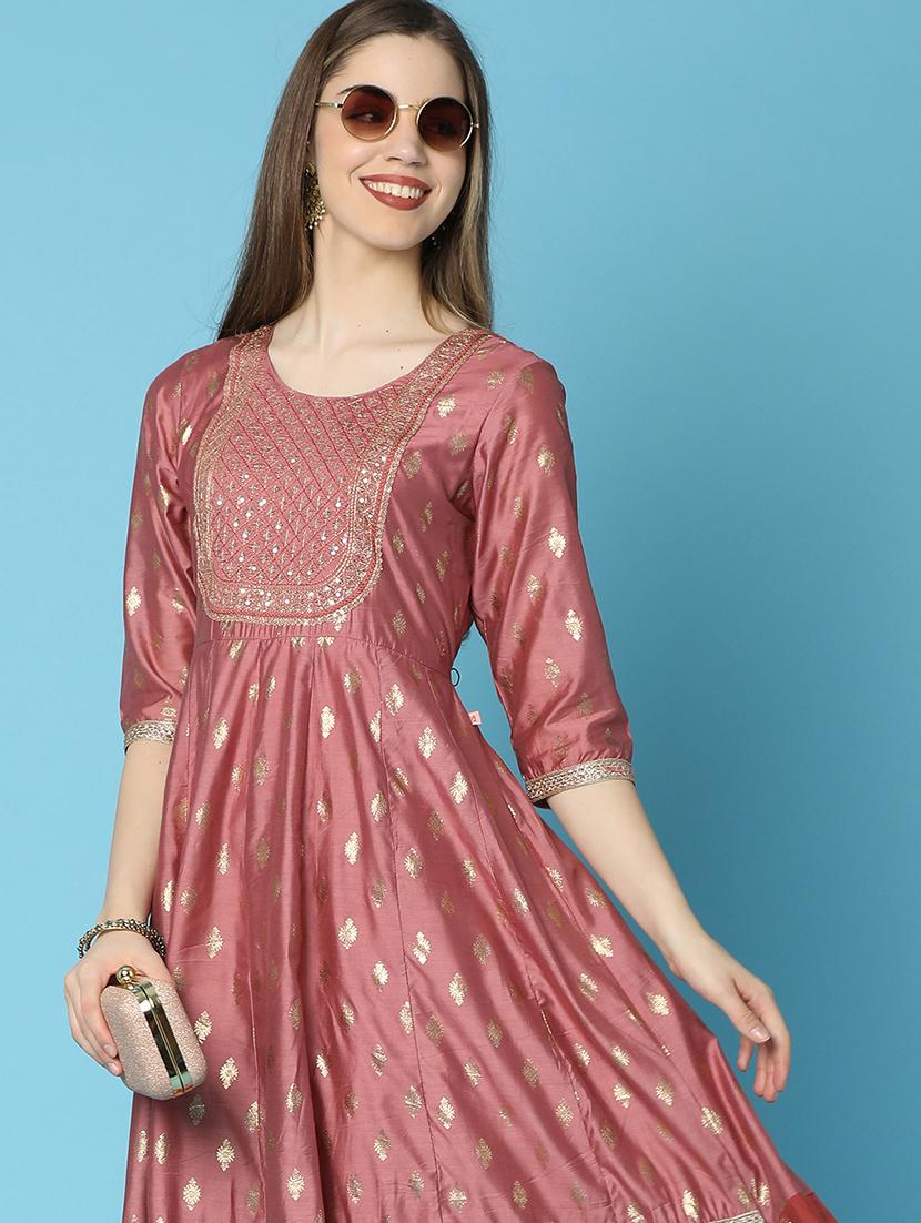 women rust round neck anarkali kurta - 20846447 - Standard Image - 4
