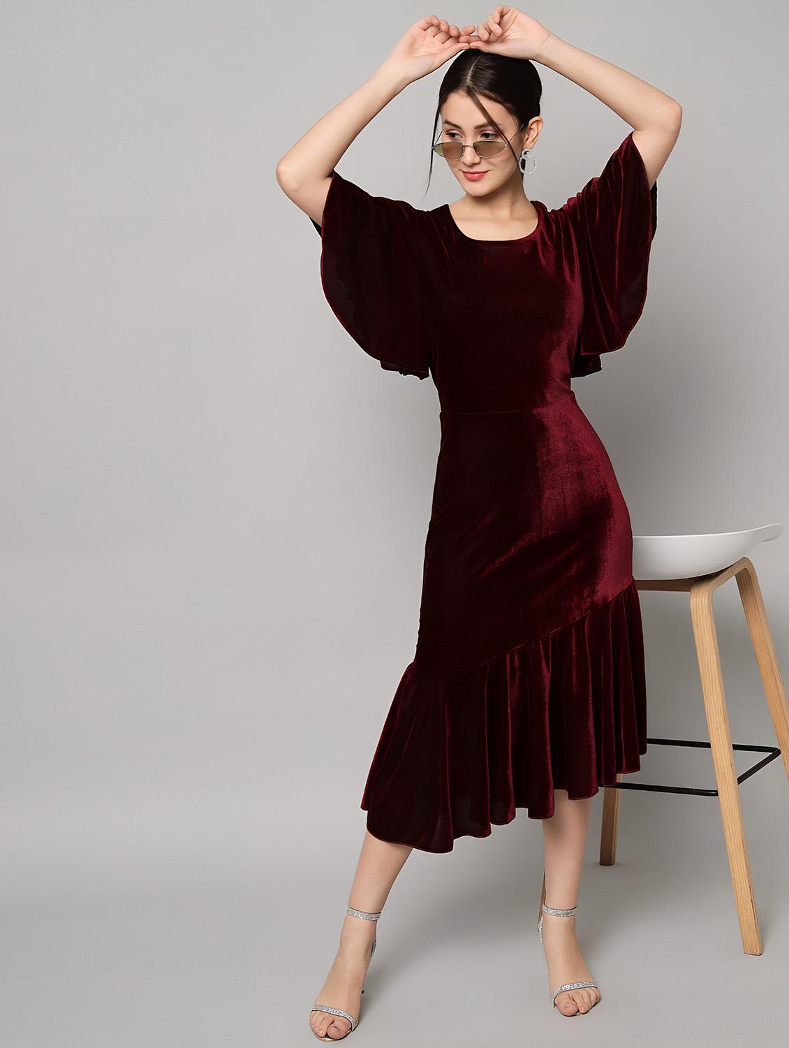 women maroon solid tiered dress - 20848822 - Standard Image - 3