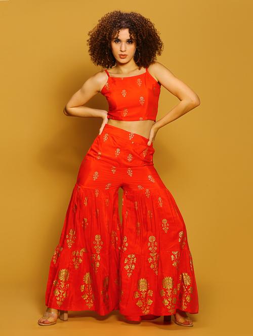 women red printed top and palazzos co-ord set - 20848845 -  Standard Image - 0