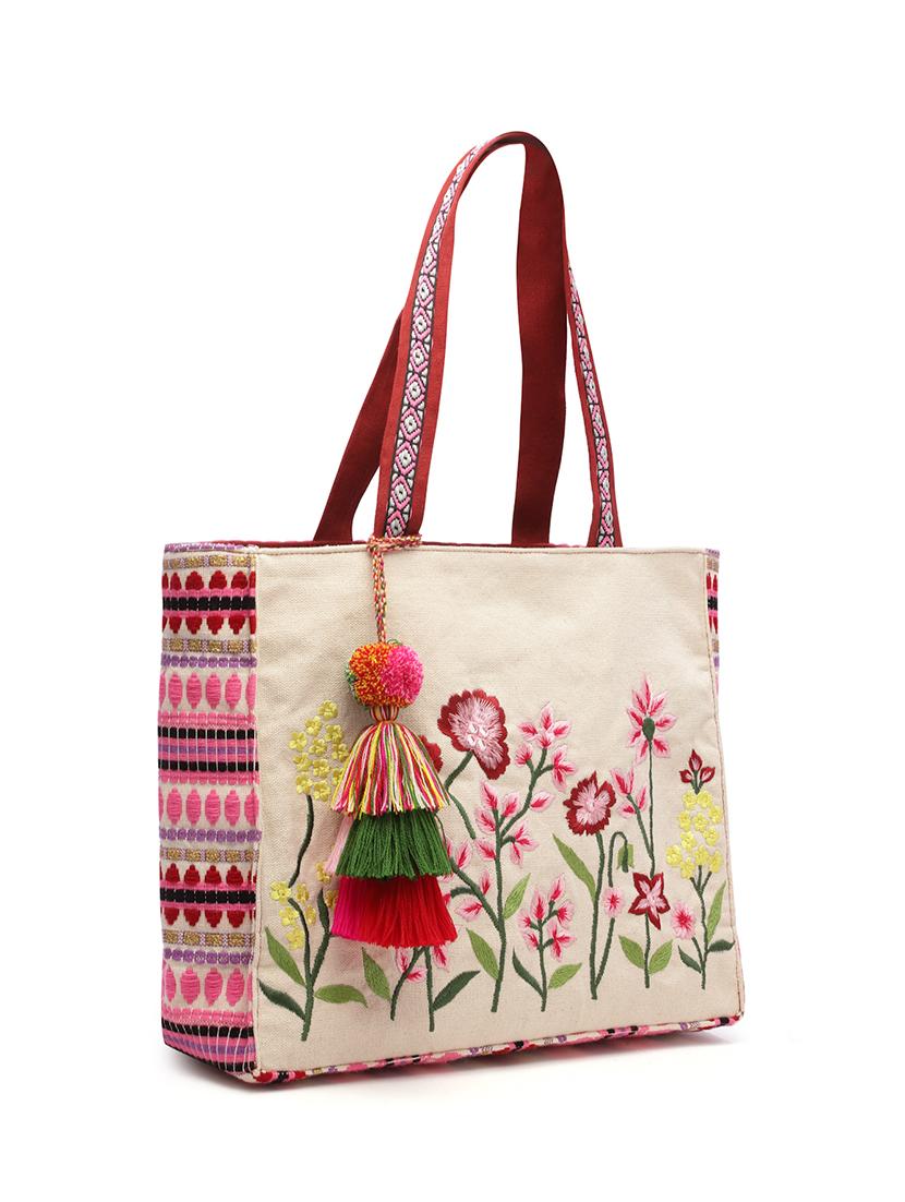 beige embroidered cotton tote bag - 20850254 - Standard Image - 6