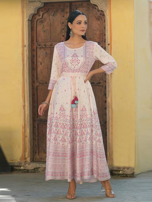 women white round neck fit & flare dress - 20850420 - Very Small Image - 1