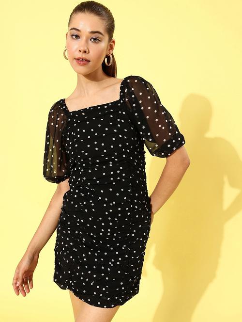 women black polka dot printed bodycon dress - 20853010 - Very Small Image - 1