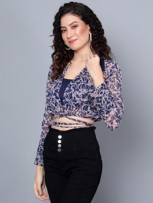 blue chiffon crop shirt - 20853088 - Very Small Image - 1