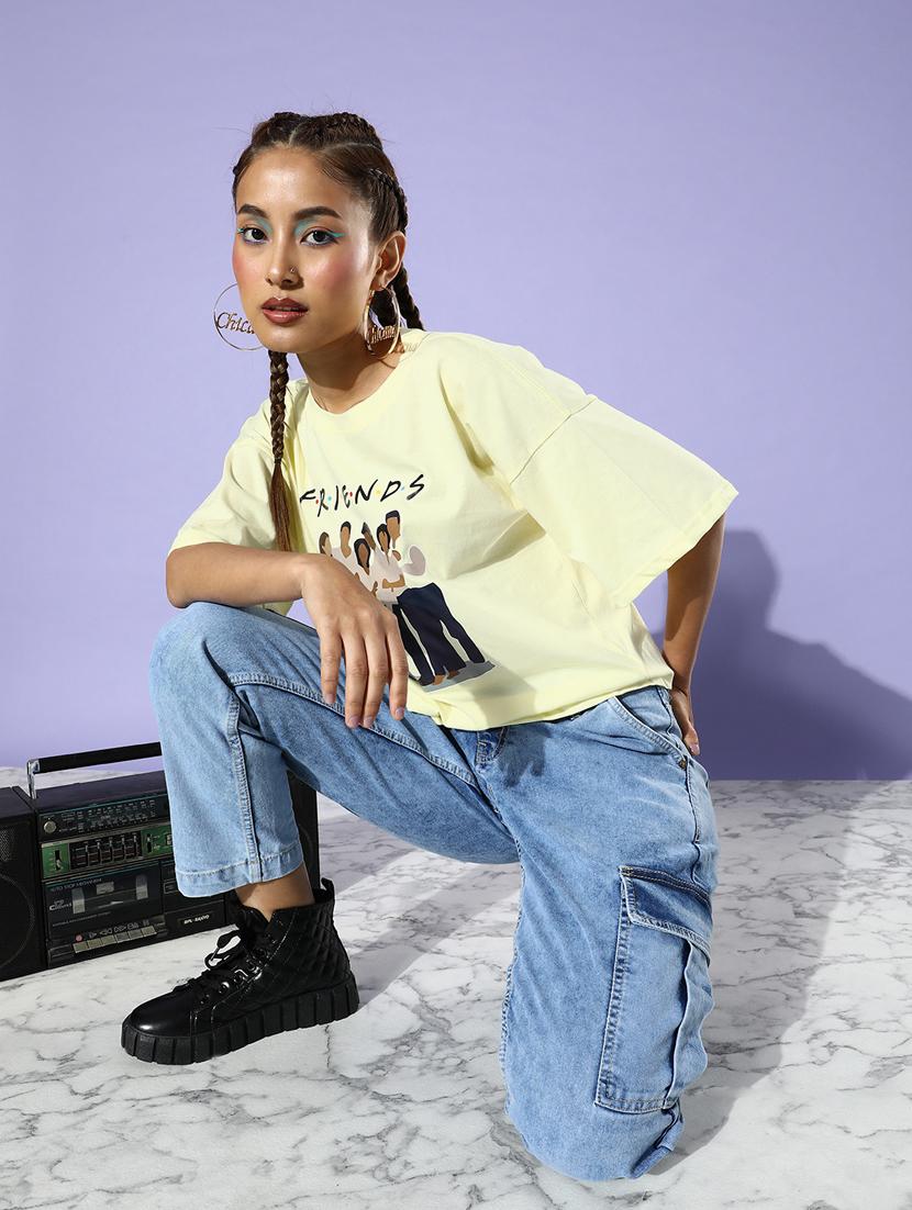yellow cotton blend crop tshirt - 20853142 - Standard Image - 3