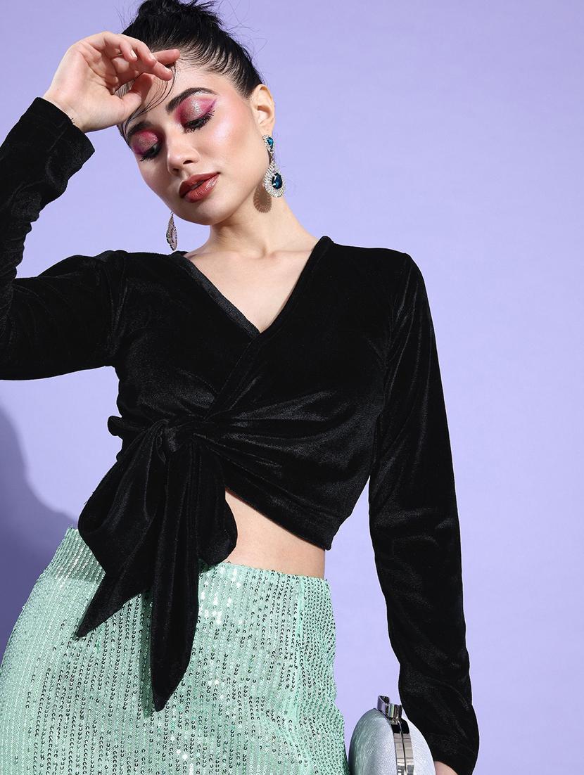 women black solid crop top - 20853209 - Zoom Image - 0