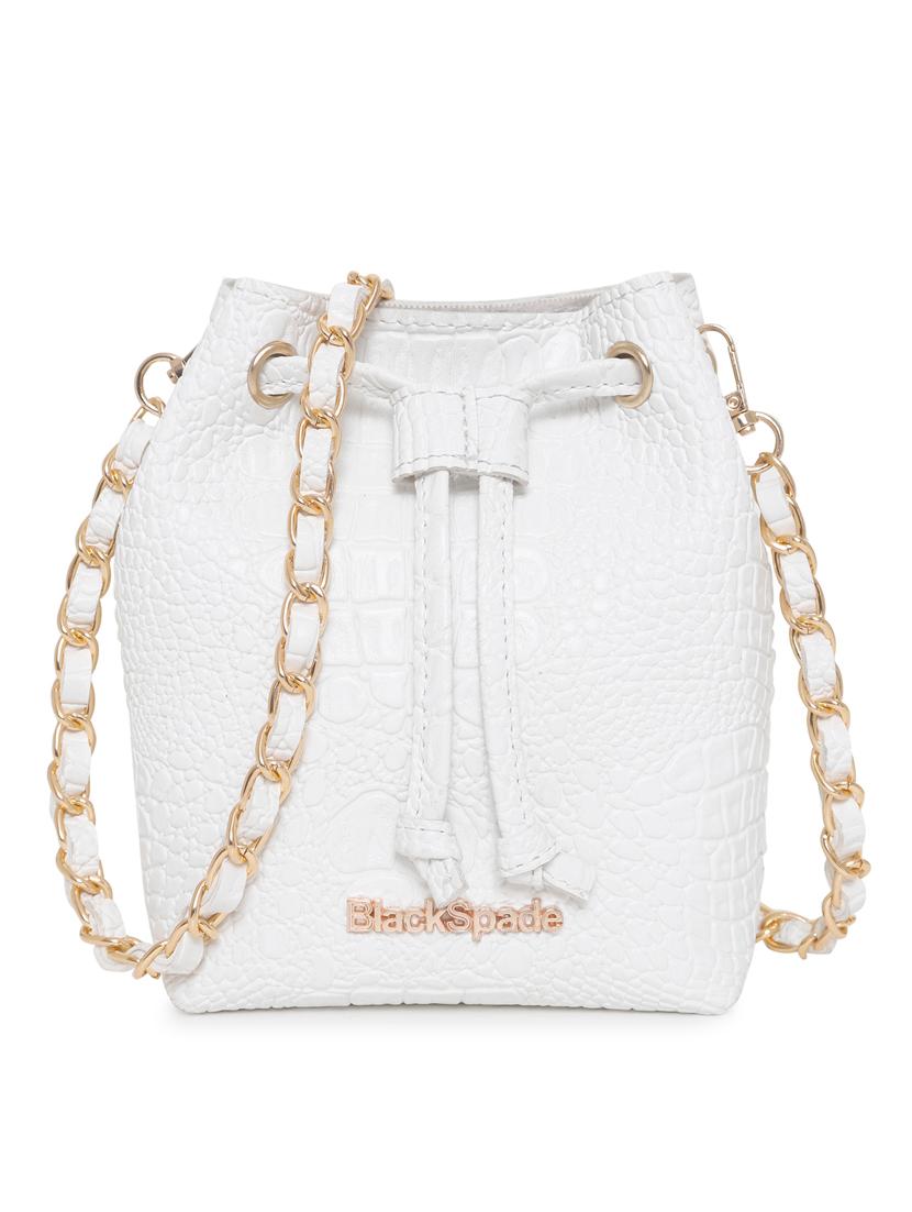 white textured sling bag