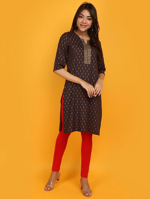 women brown notch neck straight kurta - 20876431 - Very Small Image - 1
