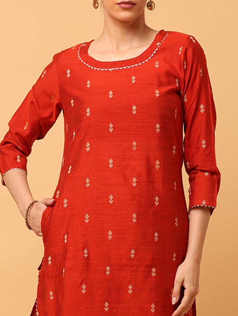 women orange round neck straight kurta - 20878542 - Standard Image - 4